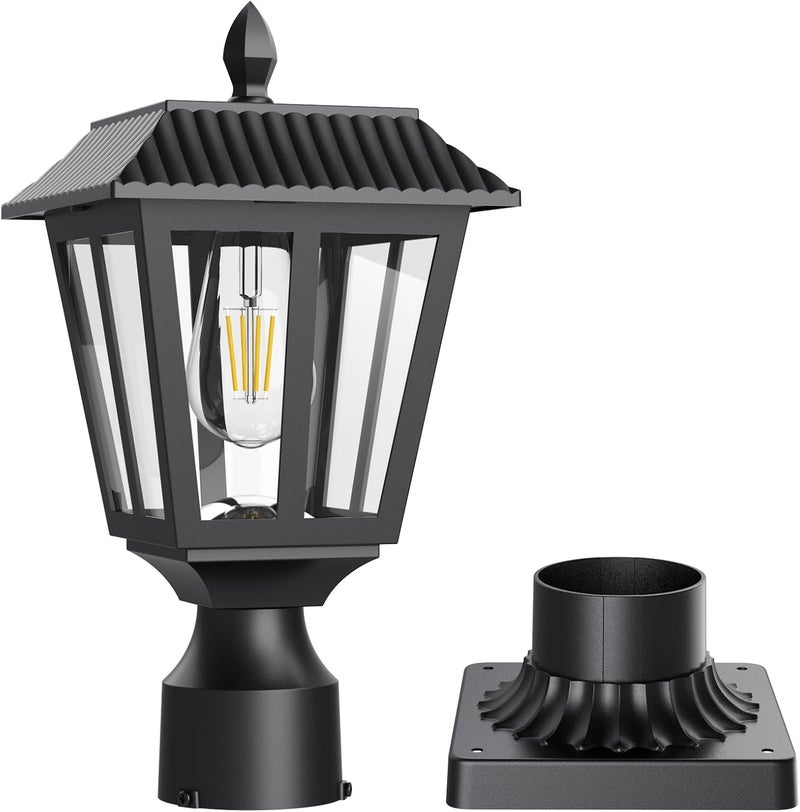 Greluna Solar Post Lights, Dusk to Dawn Solar Lamp Post Light with Pier Mount Base, Post Lights Outdoor Waterproof for Garden Yard Landscape Pole Pillar (Cool White) - Image 1